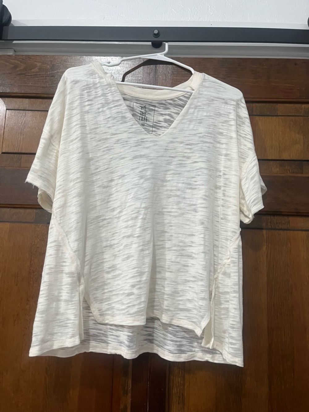 Free People We The Free Distressed Sheer Short Sleeve Top - Ivory